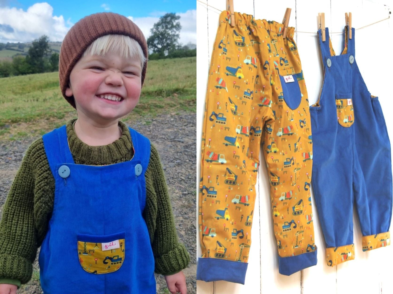 Seesaw Childrens Clothes - Reversible dungarees with needlecord on