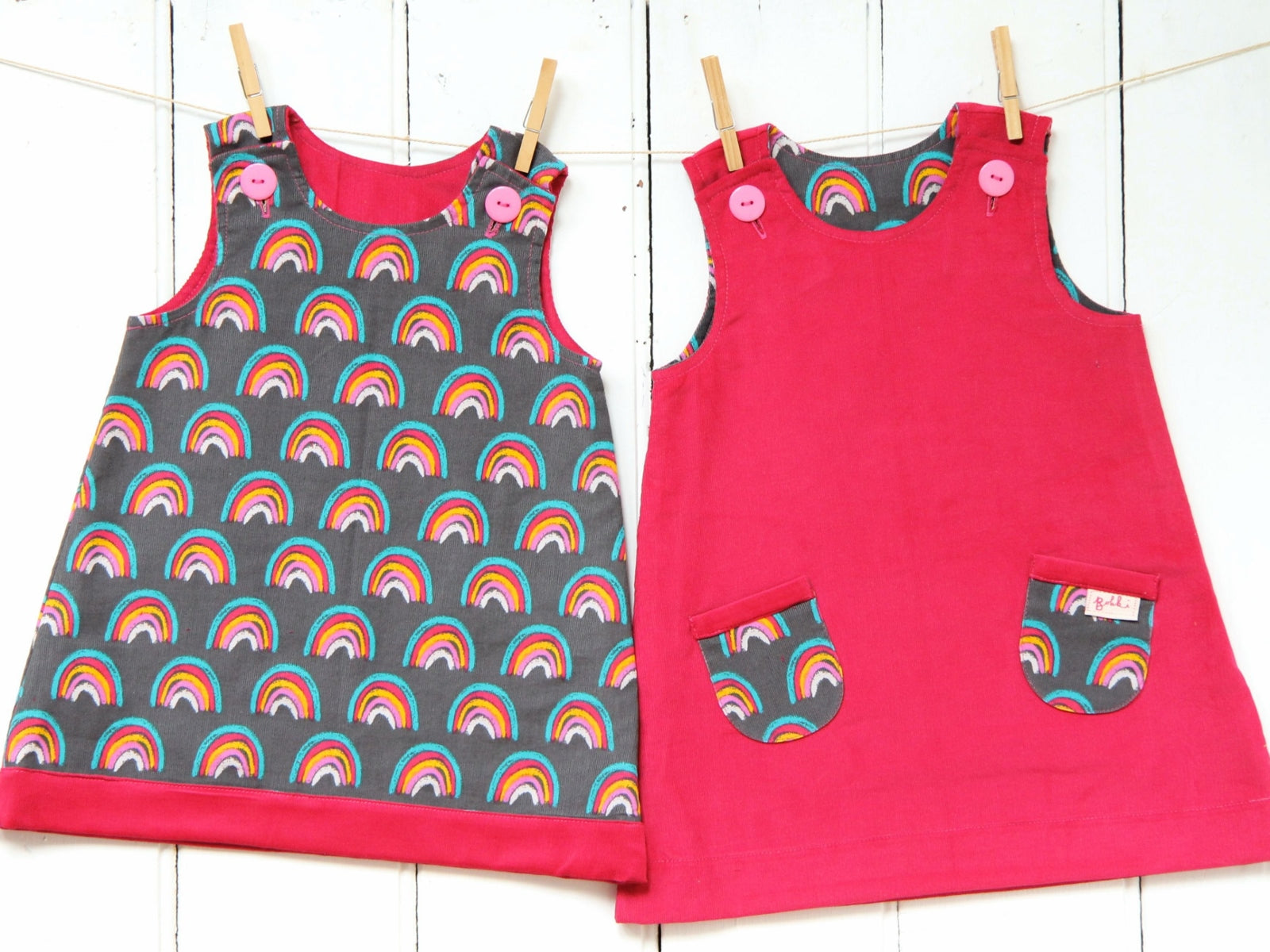 Pink Rainbows Needlecord Dress - Dress - Bobbi Handmade Children's Clothes
