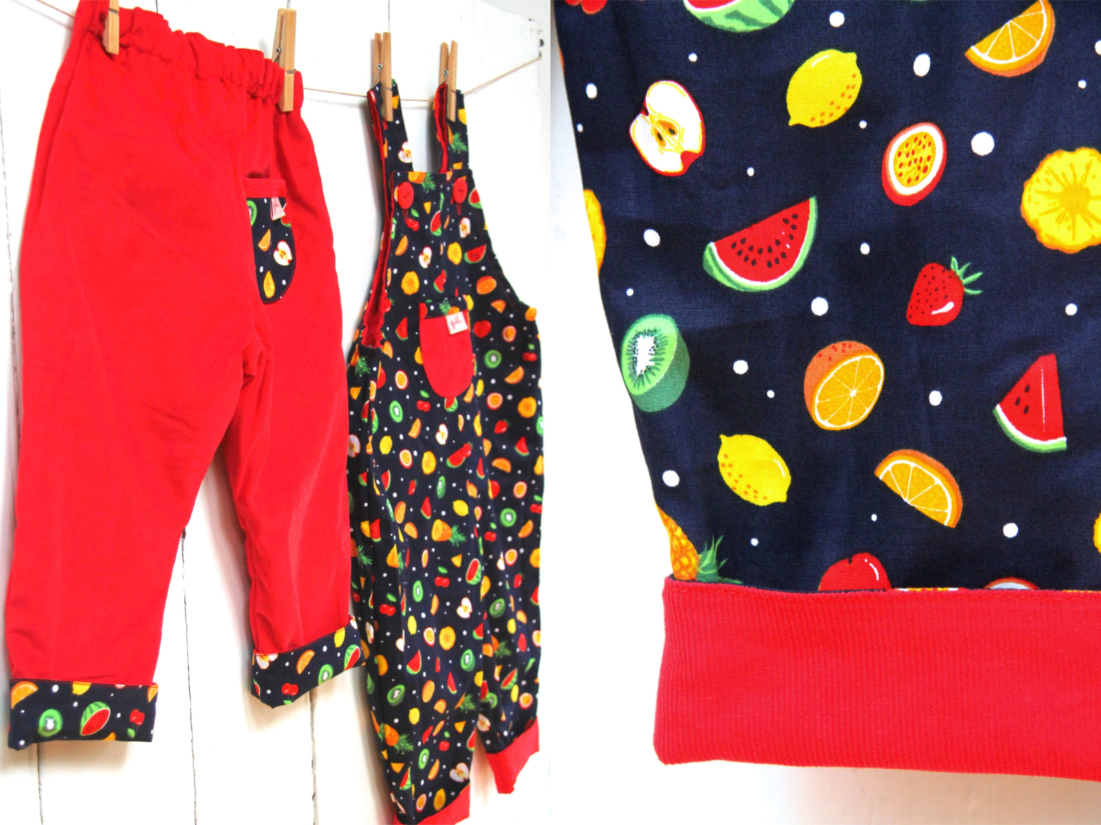 Red Fruit Needlecord Dungarees